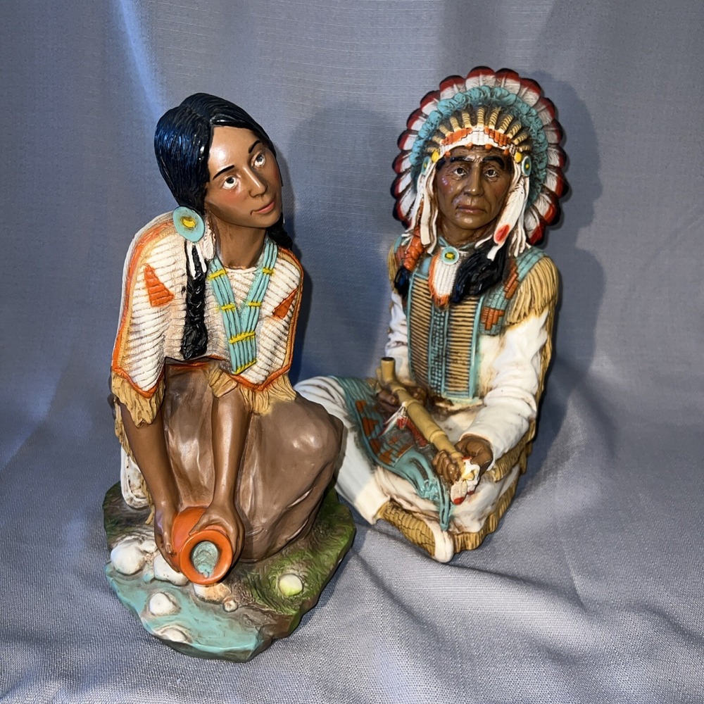 Native American Indian Chief Woman Statue VTG Universal Statuary 1980 #691 #693